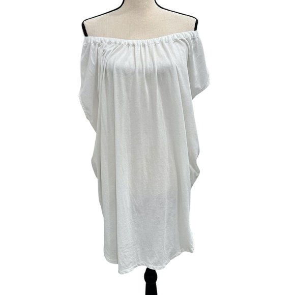 ORGANIC BY JOHN PATRICK WHITE COTTON ON OR OFF THE SHOULDER TUNIC DRESS - Picture 2 of 12